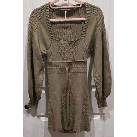 Free People Emmaline Mini Dress Knit Long Sleeve Boho green color size S - Picture 4 of 11